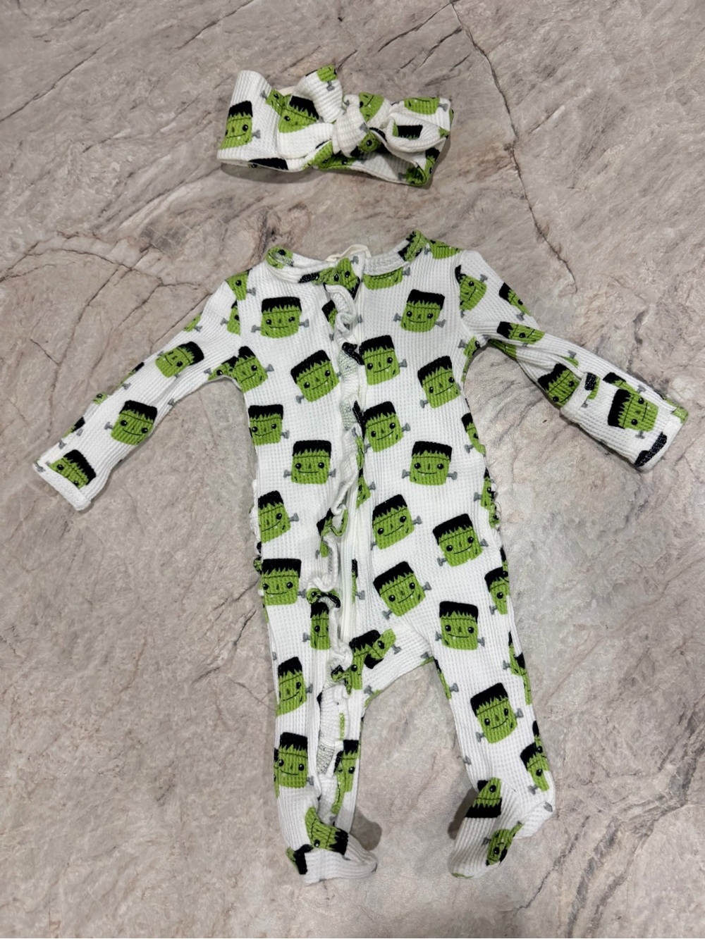 Baby Girl Newborn Halloween Footie Pajamas and Headband Set - Spearmint Love